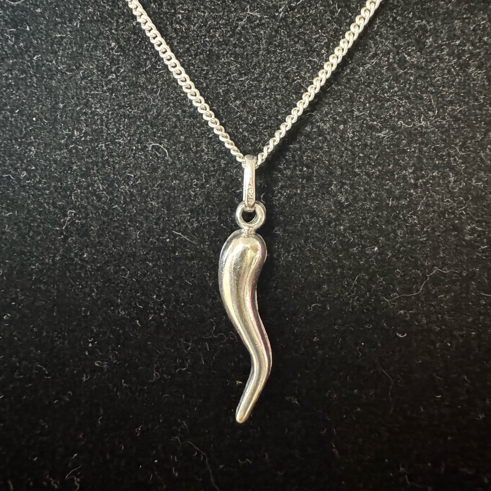 Solid Sterling Italian Horn Pendant Exquisite Symbol of Luck and Protection
